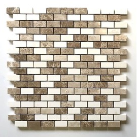 Cappucino Emperador Light and Vanilla Limestone .5x1 Mixed Marble Mosaic Tile Backsplash Wall and Floor