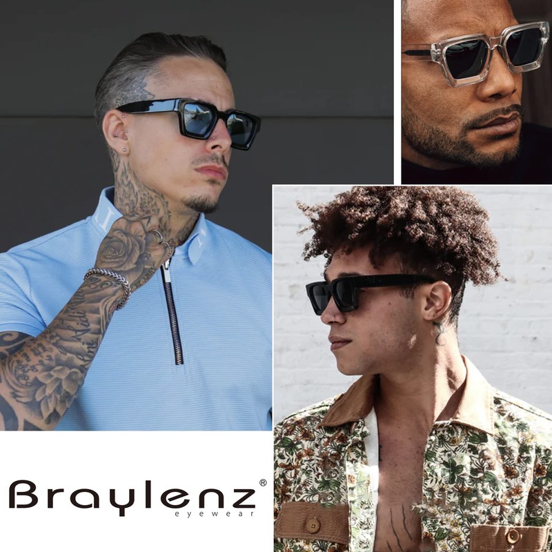 Braylenz Retro Square Sunglasses for Men Women Thick Frame Chunky