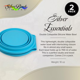 Silver Brush Limited 9056 Silver Essentials Double 700ml/23.7oz Collapsible Water Bowl with Closure, Leak-Proof Paint Brush Water Cup for Water Media, for Studio, Travel, and Plein Air, Blue, 2 Pack