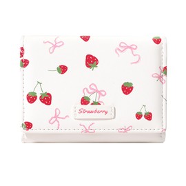 Modacarry Small Cute Wallet with Strawberry Coquette Bow Print ID Credit Card Holder for Women Girls (CREAM)