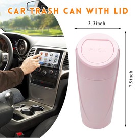SHMZK Car Trash Can with Lid, Portable Leakproof Auto Cup Holder Door Garbage Container, Multipurpose Waterproof Mini Cup Holder Trash Can Interior Organizer for Car Home Office (Pink)