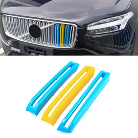 x xotic tech Sweden Flag Color Tri Grille Insert Trims Strips, Front Center Kidney Grilles Compatible with Volvo XC90 Pre-LCI 2nd Gen 2016-2019 (17 Beams)