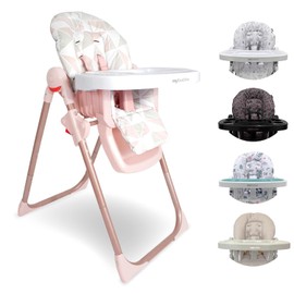 My Babiie MBHC8 Premium Highchair – Adjustable, 3 Recline Positions, 6 Height Settings, Removable Tray, Padded Seat, Foldable, for Toddler, from 6 Months to 3 Years (15kg) – Rose Gold Geo