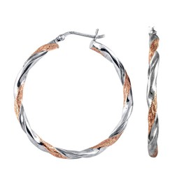 Charmsy Sterling Silver Jewelry 40 MM Two Tone Light Weight Italian Design Click Top Hoop Earring for Women