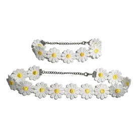 JOYID Sweet Sunflower Pearl Leaf Pendant Necklace Resin Daisy Flower Clavicular Chain Fashion Jewelry for Women (Choker&Bracelet)