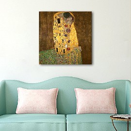 Wieco Art Extra Large The Kiss by Gustav Klimt Famous Oil Paintings Reproductions Stretched and Framed Modern Giclee Canvas Prints Artwork Pictures on Canvas Wall Art Ready to Hang for Home Decor XL