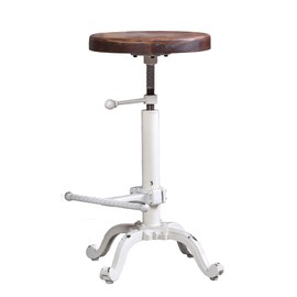 Topower Industrial Retro Vintage Farm Wooden Tractor Stool Kitchen Swivel Height Adjustable bar Stool (Antique White)