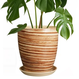 EPFamily 8 Inch Plant Pot, Ceramic Planter with Drainage Hole and Saucer Large Flower Pot for Home Patio Garden Office, Yellow