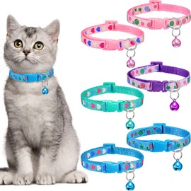 6 Pieces Cat Collar with Bell Adjustable Kitten Collar Heart Pattern Cat Collar Lollipop Cat Collar Valentine's Day Cat Collars for Kitty (Pink, Blue, Purple, Green)