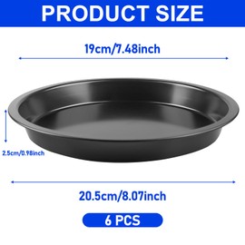 Set of 6 Pizza Plates, Round Pizza Plates, Diameter 20 cm, Stainless Steel Pizza Pan, Non-Stick Coating, Non-Toxic & Easy to Clean, Pizza Tray, Pizza Baking Tray Set for Pizza, Tarte Flambée, Cakes