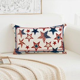 HOMFREEST 4th of July Pillow Covers 12x20 Inch Red White and Blue America Stars Patriotic Decorative Throw Pillows Independence Day Outdoor Cushion Case for Sofa Couch Home