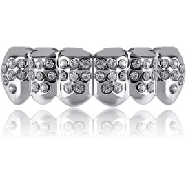 canjoyn 18K Gold and Silver Plated Iced Out CZ Diamond Top and Bottom Grills for Your Teeth Men Women Hip Hop Jewelry