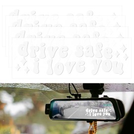 4pcs Drive Safe I Love You Decal, Car Mirror Stickers Cute Rear View Mirror Sticker Affirmation Car Sticker for Windows Water Bottles Vanity Mirror Car Decoration Accessories (White)