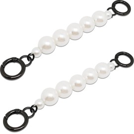 2 extensiones de correa de cadena de bolsa de perlas de imitación de 7 pulgadas, cadena de bolso con mango de perla, accesorios de cadena de repuesto para bolso (negro)
