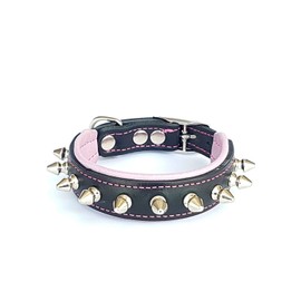 Bestia "Spiky dog collar, spiked, HANDMADE, french bulldog design, puppies, terrier, 1 inch wide, 100% leather, soft padded, small sized, Made in Europe