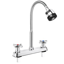 Mezcladora para Fregadero, Llave para Fregadero de Cocina de Cuello Flexible, Grifos para Cocina con 2 Asas para RV, Grifo de Cocina Moderno de Acero Inoxidable(B)