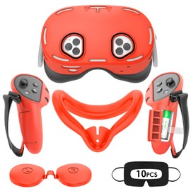 Rechale Silicone Cover Set Compatible with Oculus/Meta Quest 3S, VR Accessories for Meta Quest 3S, Protective Cover Set Includes Controller Grip Cover, Face Cover, VR Shell Cover (Red)