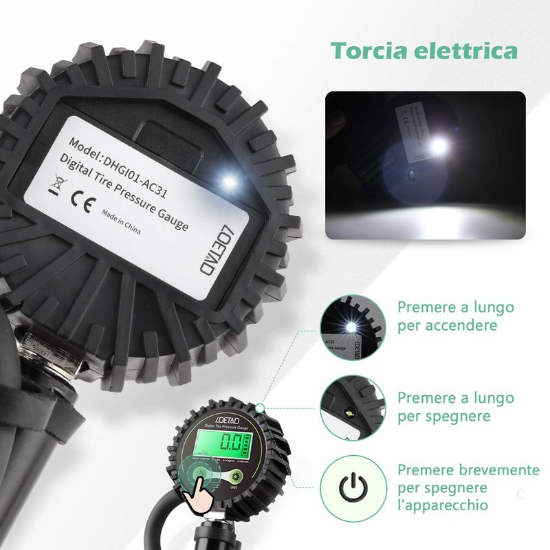 LOETAD Tyre Inflator Digital Tyre Pressure Gauge 200 PSI High