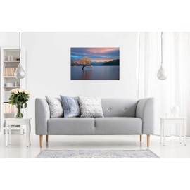Panther Print Fine Art Prints Sunrise on Lake Wanaka Tree Artistic Framed Canvas Print, Pictures for Home Walls, Bedroom, Living Room & Bathroom Decor 31x20cm (12x8in)