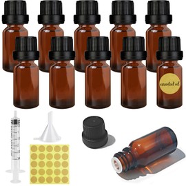 Furuising 10 Stück Braunglasflasche 10ml, Leere Braune Flaschen, Wiederverwendbar Glasflaschen, Kleine Tropfflasche Fläschchen mit 3ml Spritze, Trichter, Etikett für Ätherische Öle