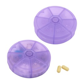 Portable Weekly Pill Organizer 7 Day Pills Container, Round Pill Case Travel Friendly, Daily Week Pill Reminder Case, BPA-Free Vitamin, Supplement, Fish Oil, Medication Planner (Purple)
