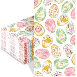 Quera 100 Pack Happy Easter Guest Napkins Paper Napkins Egg Paper Hand Towels Spring Floral Bunny Home Family Dinner Holiday Easter Party Supplies 7.9 x 4.3 Inches​