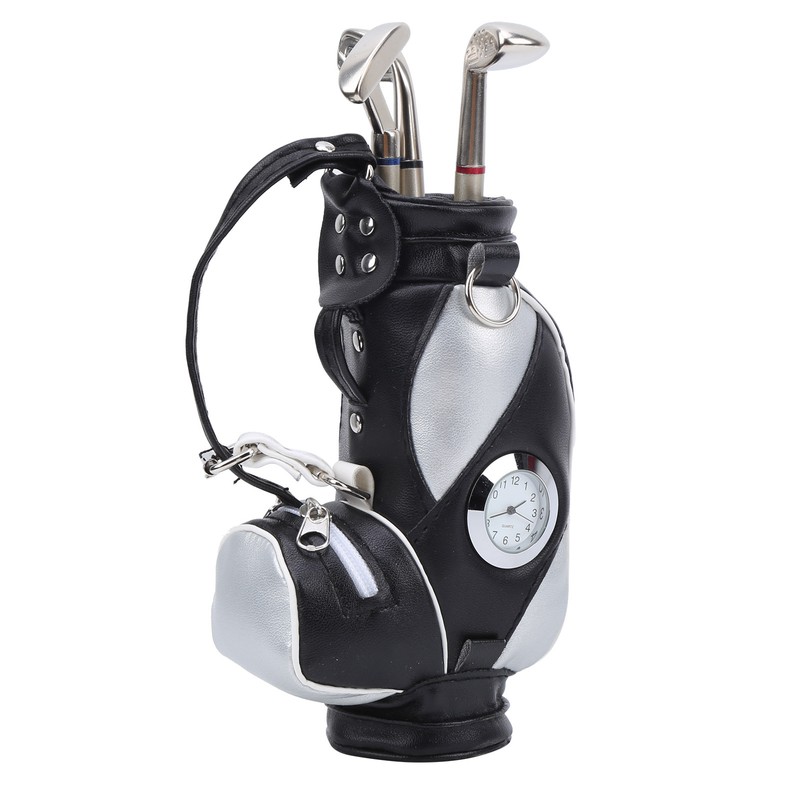 Mini Desktop Golf Bag Pen Clock Zinc Alloy PU Leather