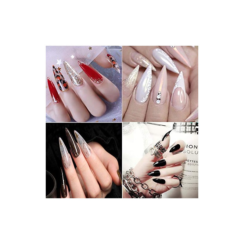 Mwoot 600 Pieces Long Stiletto Nail Tips, Sharp Ending Artificial
