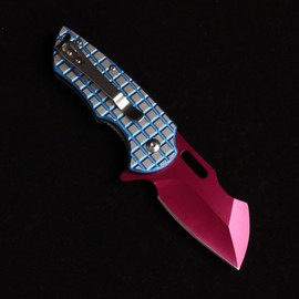 MASALONG kni215 Ultra Mini Folding Pocket Knife D2 Blade, TC4 Titanium Handle folding knife (redblue)