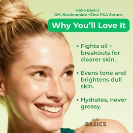 Hello Basic 12% Niacinamide + Zinc Hyaluronic Acid PCA Facial Serum 1% - Balance Clean & Vegan for daily clarity and smooth texture 1 floz / 헬로 베이직 12% 니아신아마이드 + 히알루론산 아연 PCA 페이셜 세럼 1% - 데일리 선명도와 부드러운 질감을 위한 밸런스 클린 & 비건 1 floz