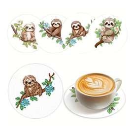 Syntego 4pcs 5D Diamond Painting Coasters Sloth Coasters DIY Diamond Coasters Kit for Adults and Beginners Arts and Crafts