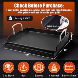 Griddle for Gas Grill, Flat Top Cast Iron Griddle Insert for Outdoor Gas 17" x13" Nonstick Coating Cooking Skillet Pan Teppanyaki for Weber Charbroil Camp Chef Charcoal Electric