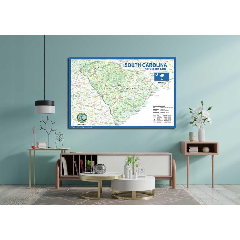 South Carolina USA State Map - 23.4 x 15.4 Inches