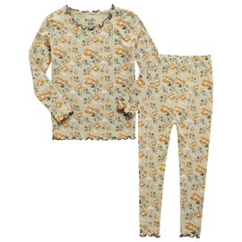 VAENAIT BABY Infant Toddler Girls&Boys Modal Pajamas Pjs 2pcs Set Shirring Khaki Flower XS