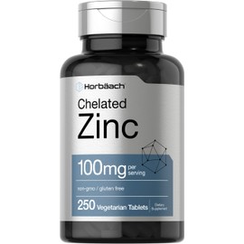 Horbäach Chelated Zinc Supplement 100mg | 250 Tablets | High Potency & Superior Absorption | Vegetarian, Non-GMO, Gluten Free