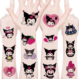 100Sheets kuro-mi Temporary Tattoos for Kids,Cartoon Temporary Tattoos Gift For Fan Birthday Party Decorations for Girl Boys Home Activity Class Prizes Carnival Christmas Rewards