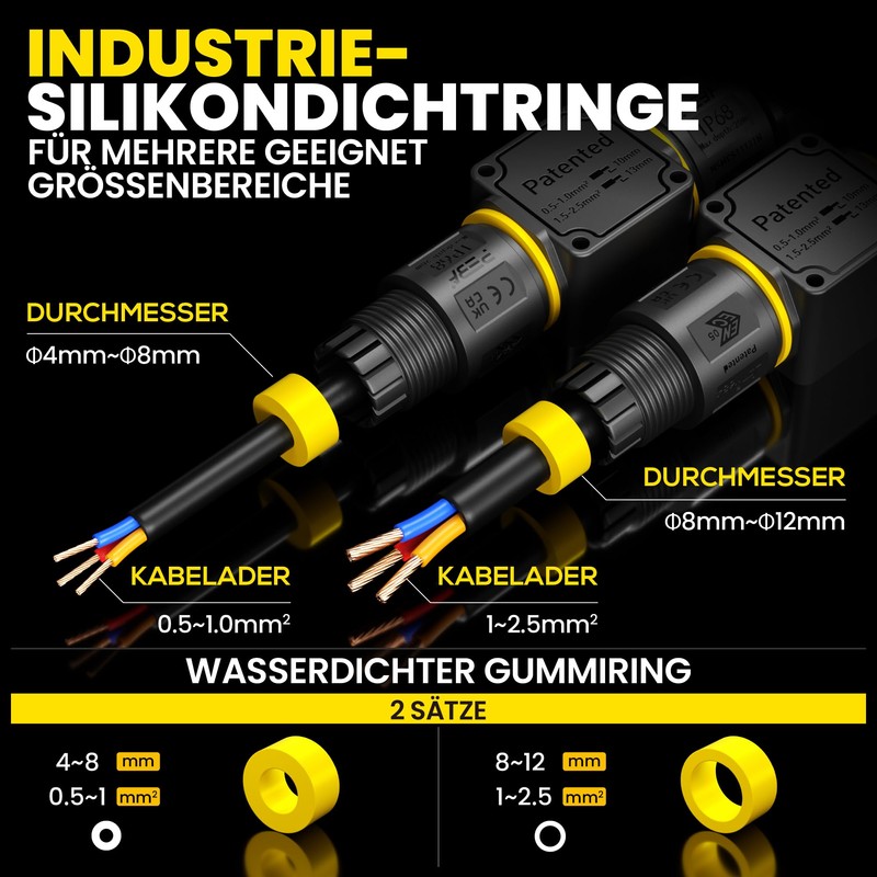 PEBA Cable Connector Waterproof 3-Pin 2-Way IP68 Waterproof Cable Connector
