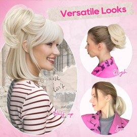 REECHO Ponytail Extension, 7" Mini Claw Clip in Ponytail Hair Extensions Short Natural Straight Wavy Messy Hair Bun Hair Pieces for Women with Short Thin Hair - Light Brown with Highlights