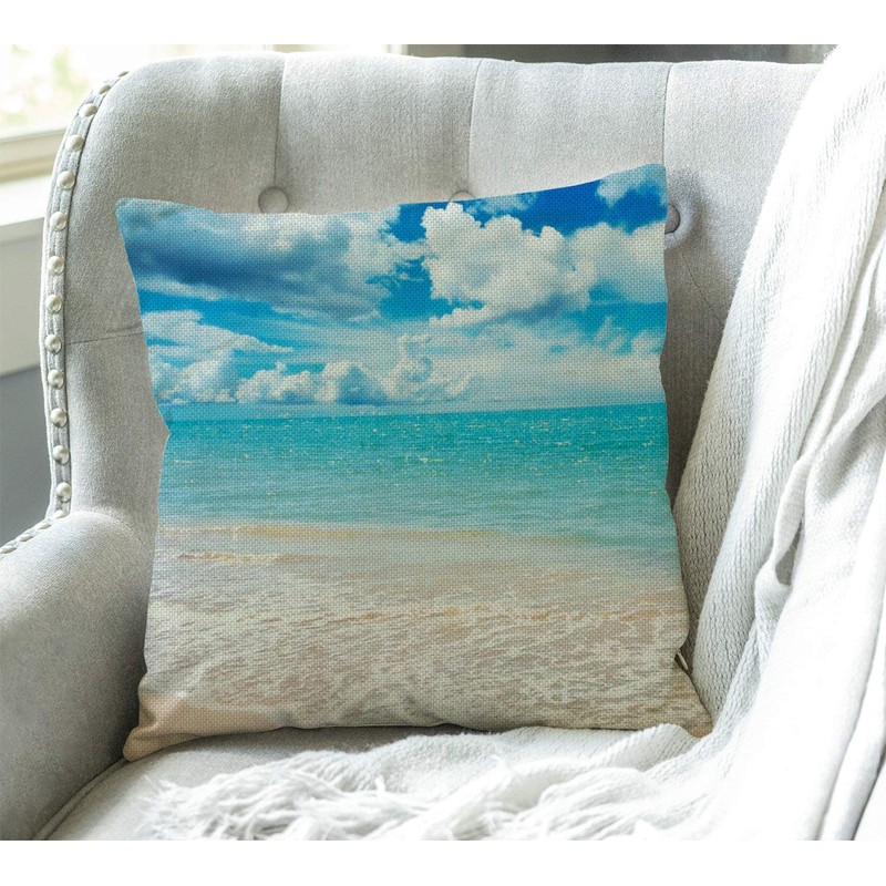 Swono Beaches Sunny Day Cotton Linen Throw Pillow Case Home
