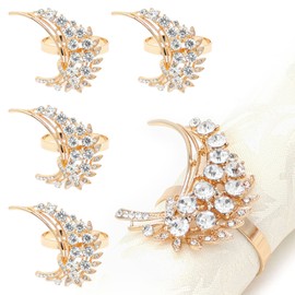 Rhinestone Leaf Napkin Rings Set of 4, Leaf Brass Gold Napkin Holders for Daily Table Parties,Valentine'Day, Birthday, Wedding, Christmas, Thanksgiving, Serviette Ornaments