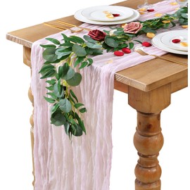 Cheesecloth Table Runner, 33" x 10FT Boho Wedding Table Centerpiece Decor Gauze Cotton Beach Wedding Bridal Shower Party, Baby Shower Decorations for Girl (Blushing Pink)