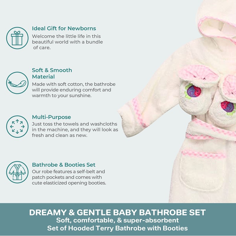 Spasilk 100% Cotton Hooded Terry Bathrobe with Booties, Pink Fish,