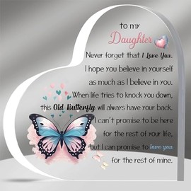 Daughter Inspirational Gifts Acrylic Plaques My Girl Graduation Gift Women Birthday Christmas Appreciate Cute Butterfly Signs for Her Best Go to University Encourage Souvenirs From Dad Mum
