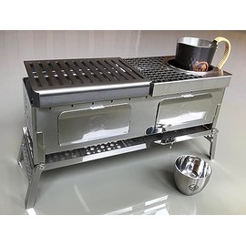 Sho's B-VI-DUO, Compact Hibachi Grill "KAN"(hot sake) Grill set, foldable hibachi, sake warm & grill plate, carafe, cup