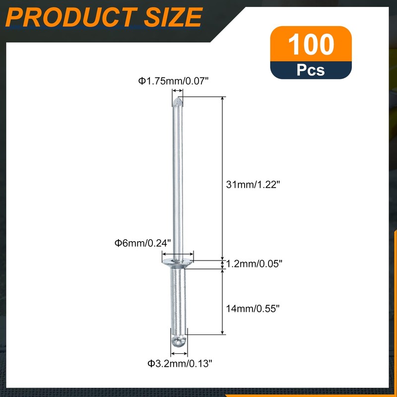 sourcing map 100Pcs 1/8"x1/2" Countersunk Head Blind Rivets, Zinc-Plated Carbon