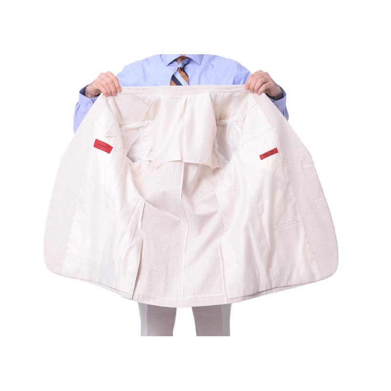 Emigre 46R Men's 100% Cotton Tan Striped Seersucker Suit