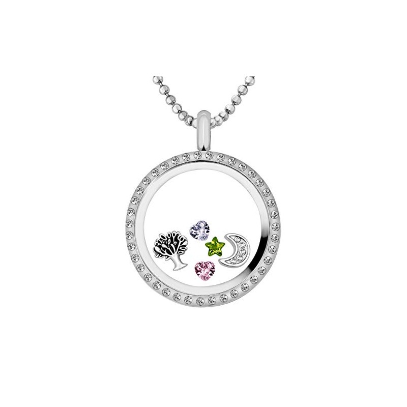 Quiges Stainless Steel Living Memory Cubic Zirconia Locket 30mm with