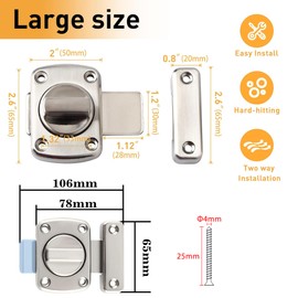Alise Gate Latch Slide Bolt Latches Lock,Large Size Safety Double Sided Rotate Gate Hardware,SUS304 Stainless Steel Gate Latch,Brushed Finish,78mmx65mm