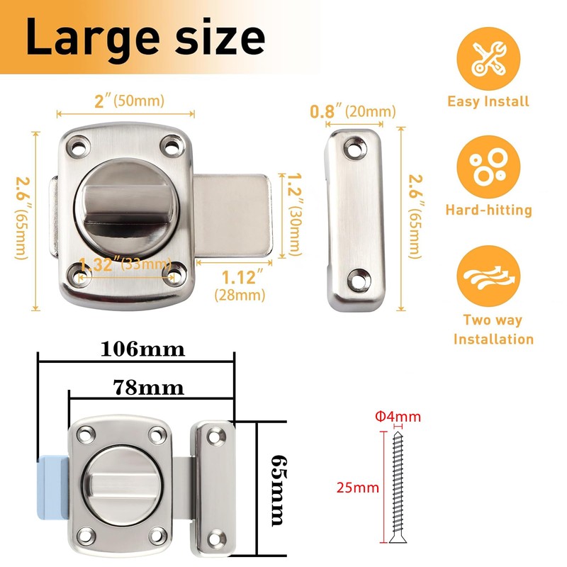 Alise Gate Latch Slide Bolt Latches Lock,Large Size Safety Double