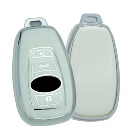 SANRILY Silver-edge Fit for Subaru Key Fob Cover Forester Outback BRZ Legacy CrossTrek Keyless Full Protection Keyless Keychain Holder white
